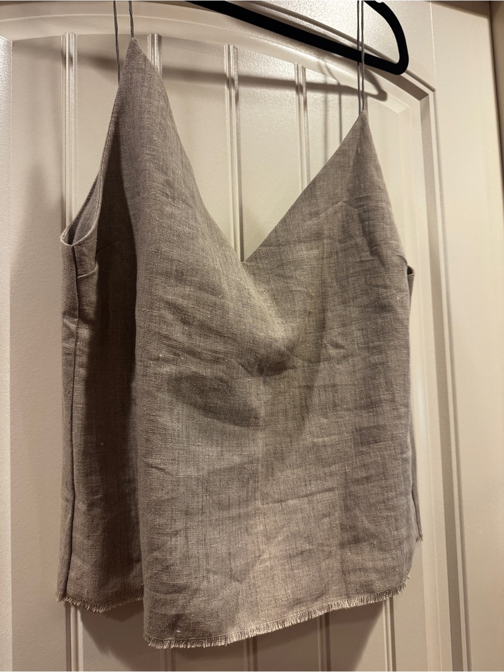 Zephyr Linen V-Neck Spaghetti Strap Cami in Taupe